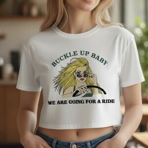 RtA buckle up baby Graphic Crop Top tee white size XS made in USA